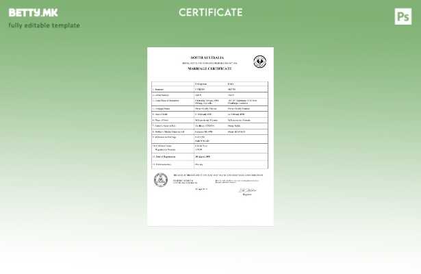 Модерен стил Шаблон за Австралија за брак во Австралија Јужна Австралија во Шабл